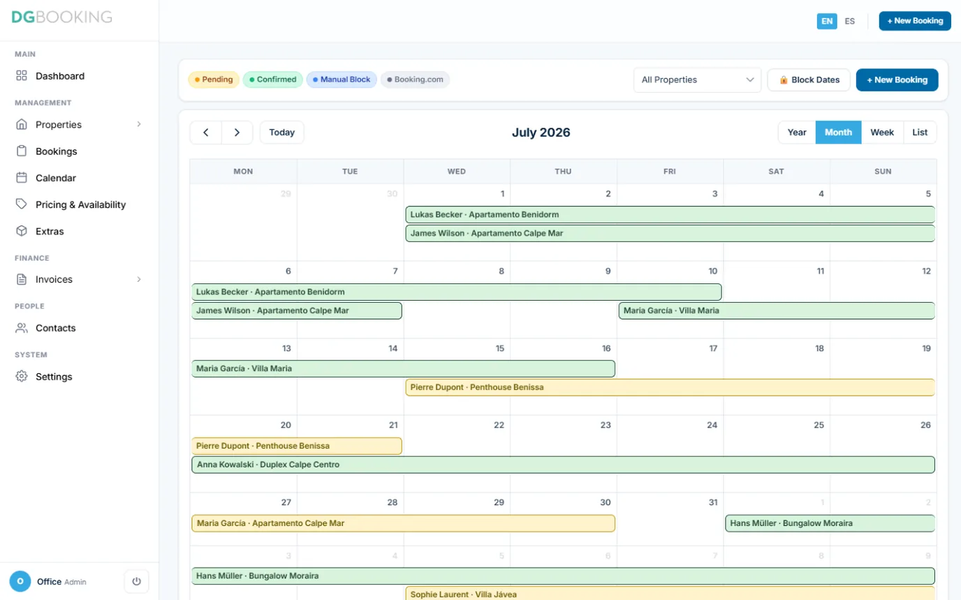 DG Booking: bookings and calendar