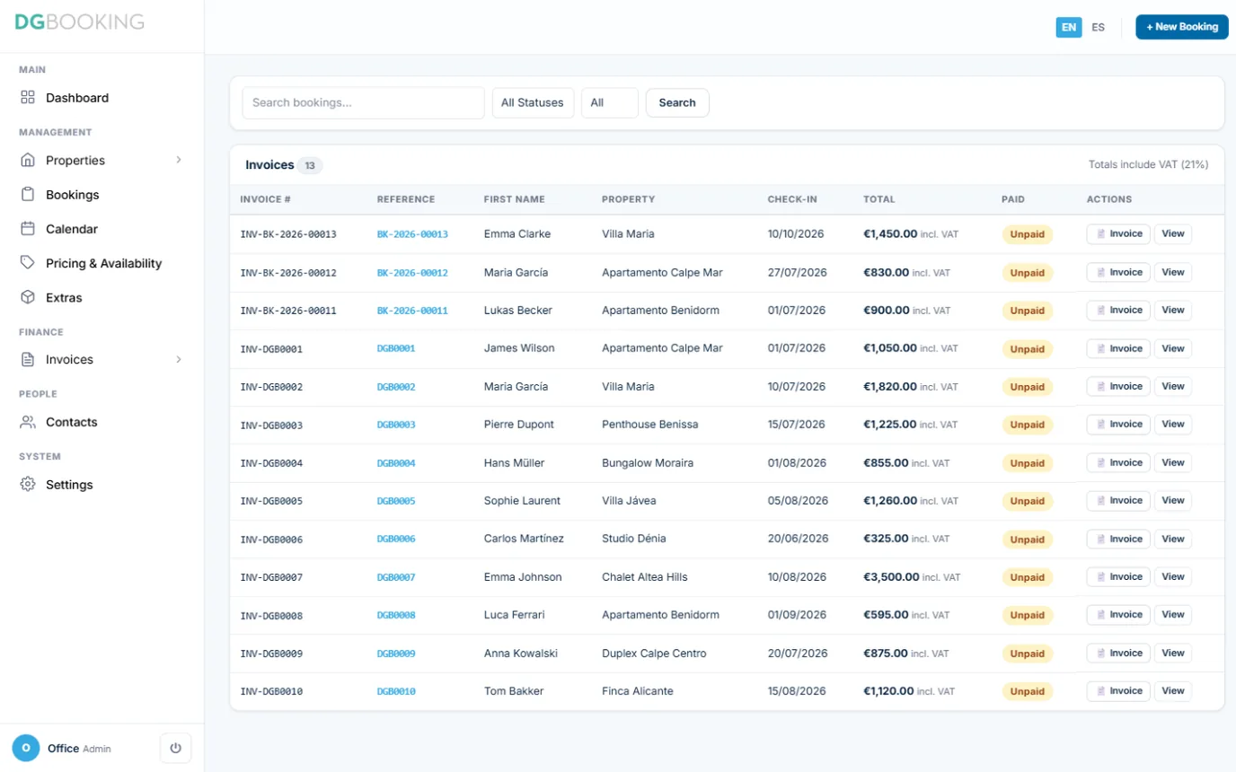 DG Booking: payments and invoices