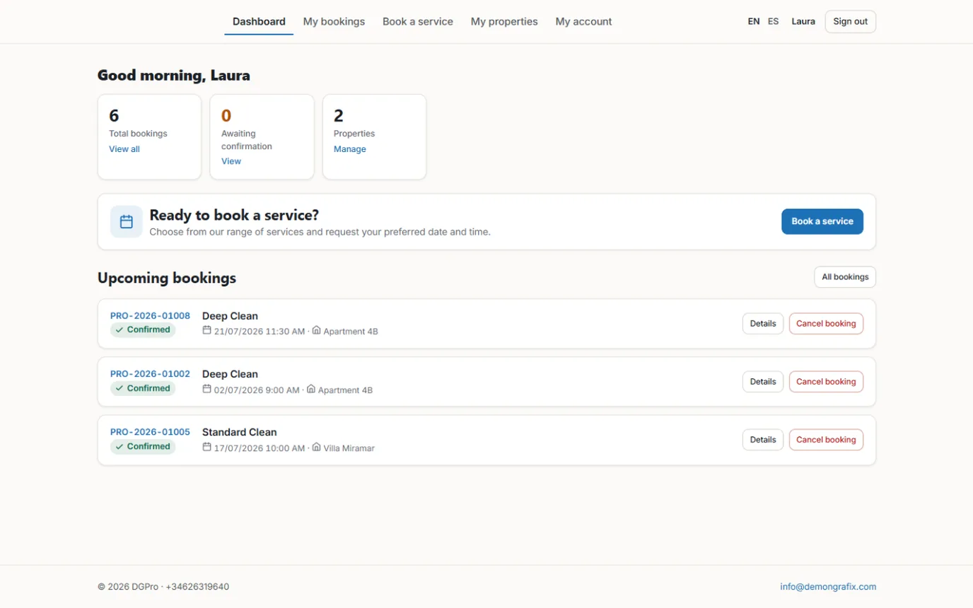DG Pro: client portal