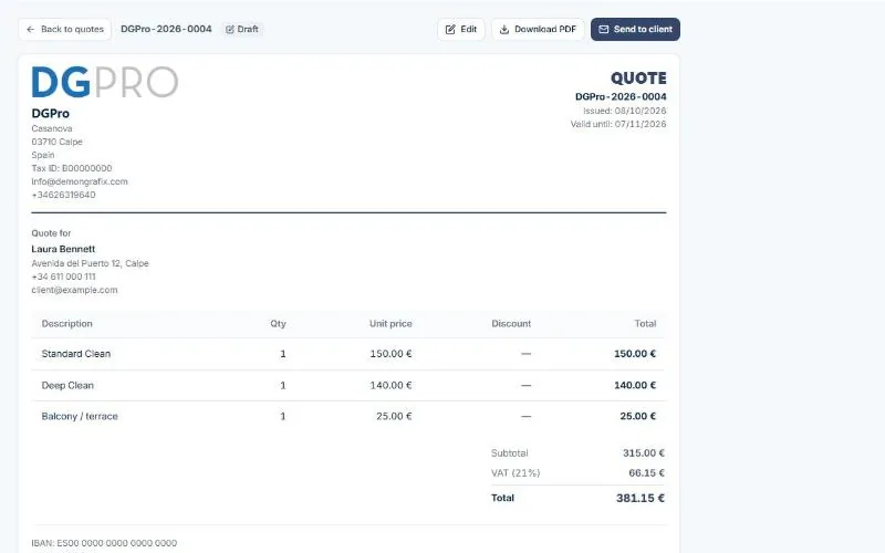 DG Pro: quotes and job reports