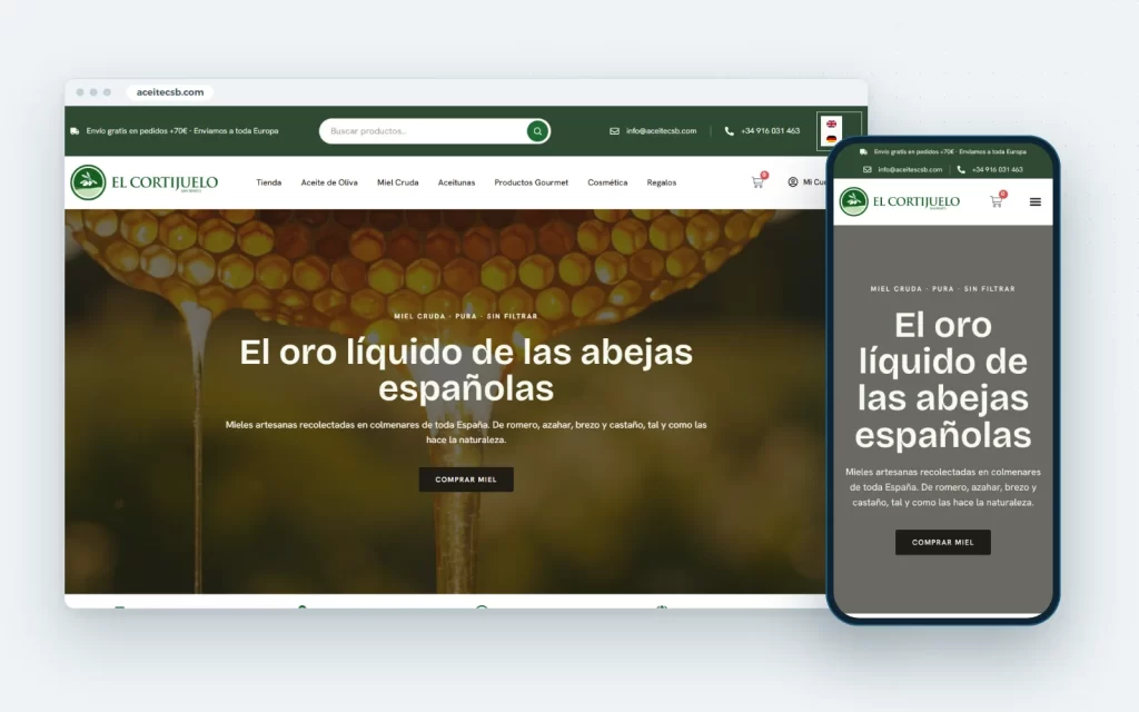 El Cortijuelo de San Benito website on a laptop and a phone