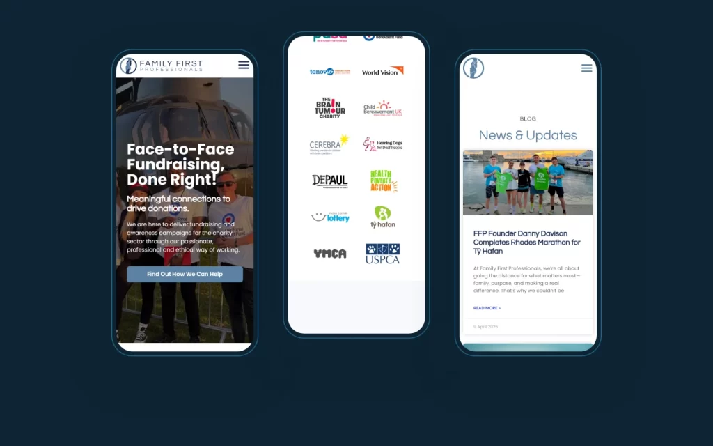 Family First Professionals website on three phone screens