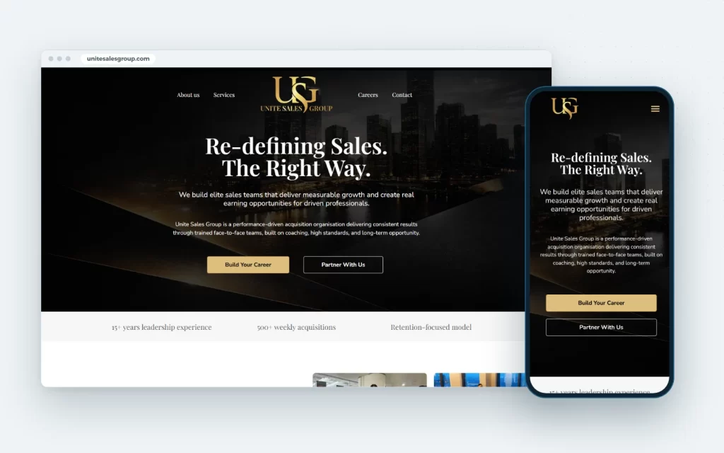 Unite Sales Group website on a laptop and a phone